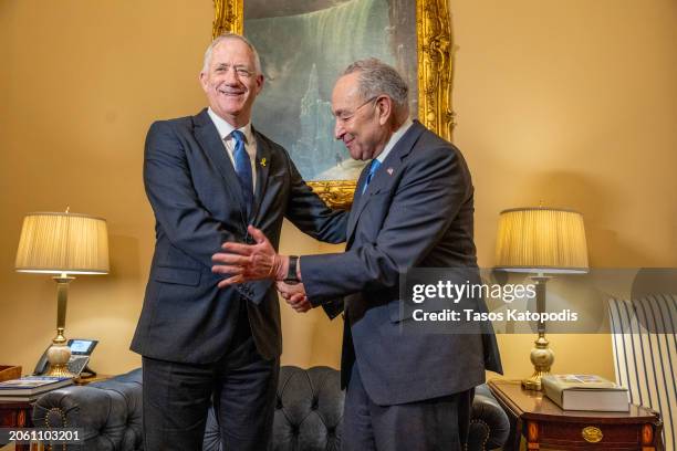 Benny Gantz, a member of Israel’s War Cabinet meets with Senate Majority Leader Charles Schumer at the U.S. Capitol on March 05, 2024 in Washington,...