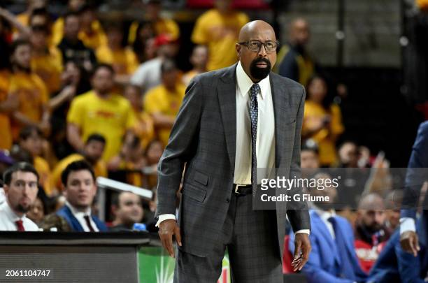 Head coach Mike Woodson of the Indiana Hoosiers watches the game against the Maryland Terrapins at Xfinity Center on March 03, 2024 in College Park,...