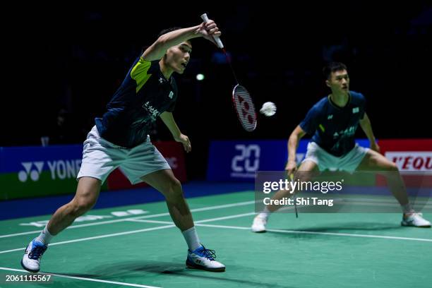 Chang Ko-Chi and Po Li-Wei of Chinese Taipei compete in the Men's Doubles First Round match against Liu Yuchen and Ou Xuanyi of China during day one...