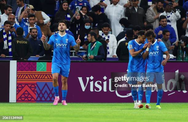 Aleksandar Mitrovic of Al Hilal celebrates scoring his team's first goal from a penalty kick during the AFC Champions League Quarter Final First Leg...