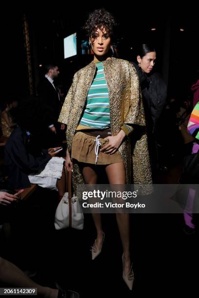 Cindy Bruna attends the Miu Miu Womenswear Fall/Winter 2024-2025 show as part of Paris Fashion Week on March 05, 2024 in Paris, France.