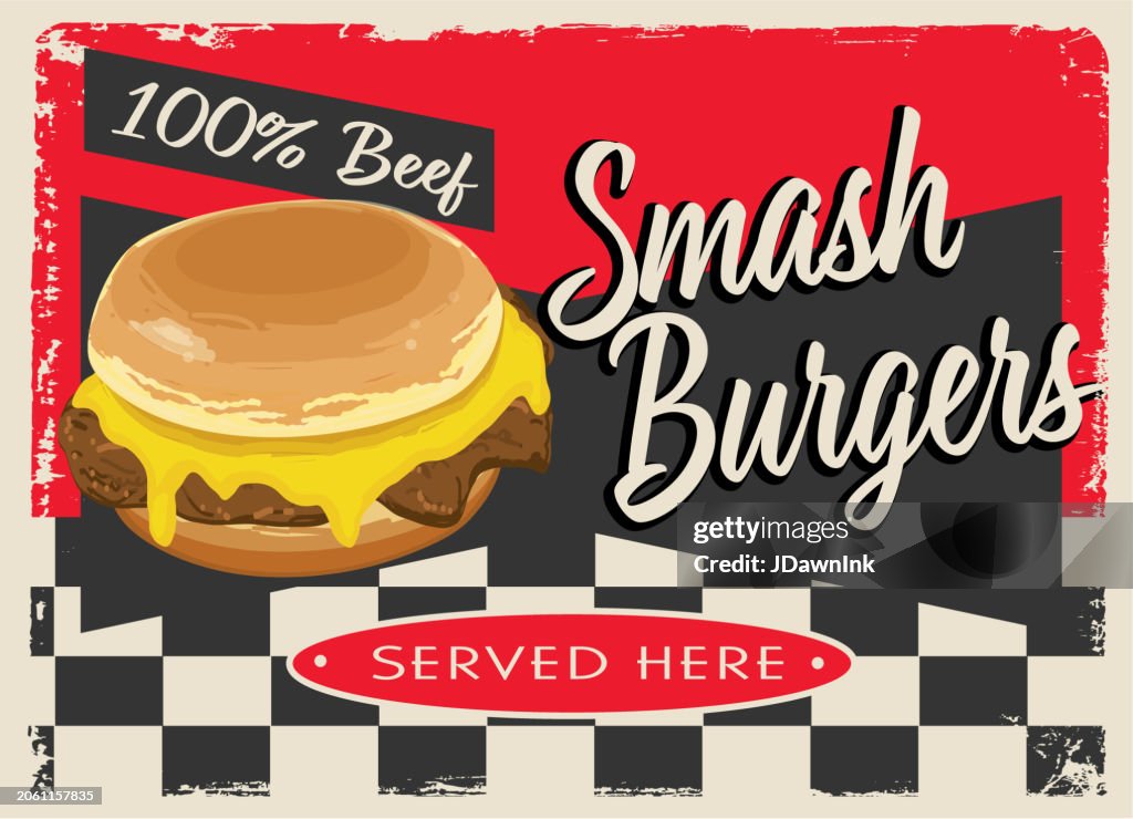 Smash Burgers retro vintage Diner sign design concept