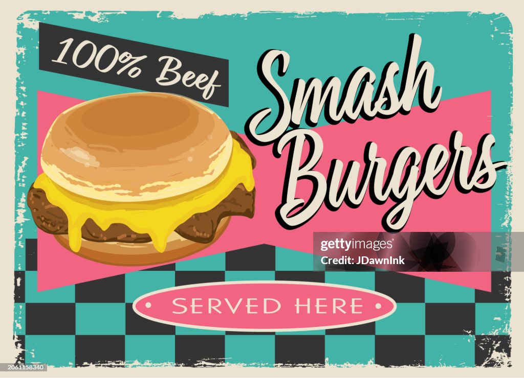 スマッシュバーガーのレトロなビンテージダイナーサインのデザインコンセプト
