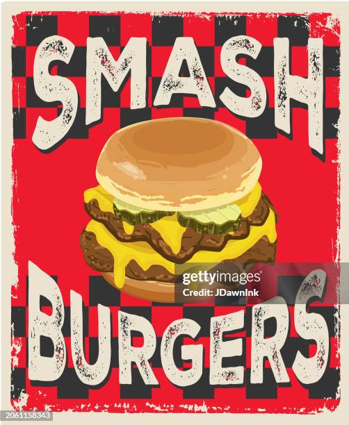 smash burgers retro vintage diner sign design concept - ground beef 幅插畫檔、美工圖案、卡通及圖標