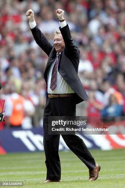 May 22: Alex Ferguson of Manchester United celebrates after the FA Cup Final match between Manchester United and Millwall at Millennium Stadim on May...