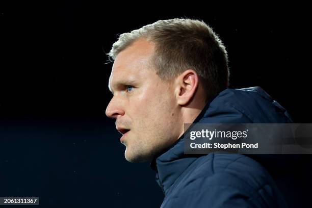 Liam Manning, Manager of Bristol City, looks on prior to the Sky Bet Championship match between Ipswich Town and Bristol City at Portman Road on...