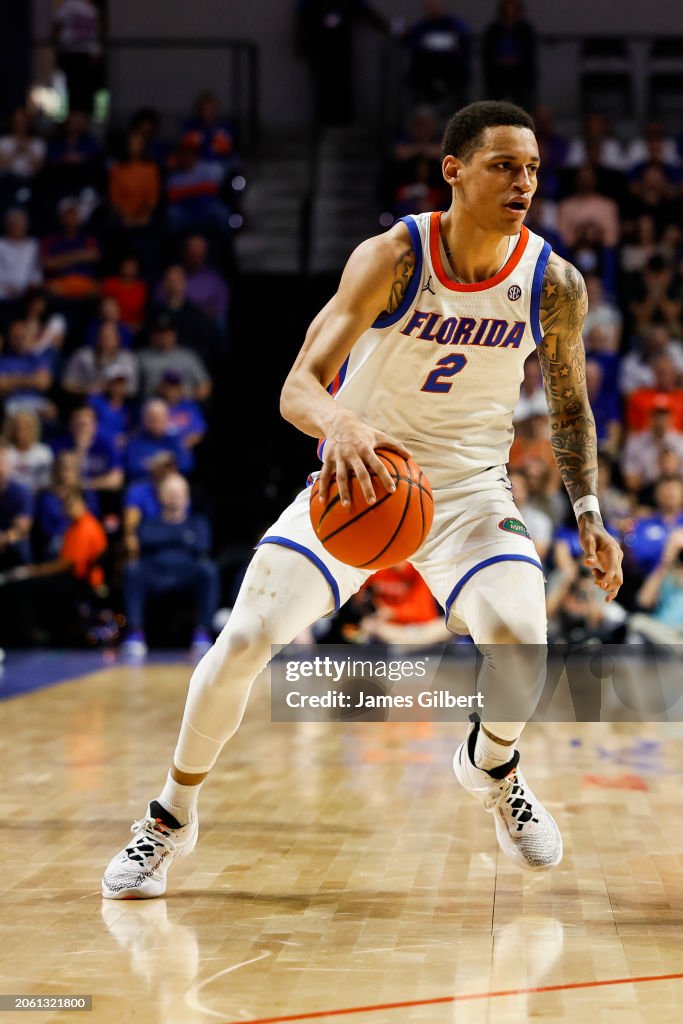Florida Versus Riley Riley Kugel of the Florida Gators dribbles the ball during the second ...