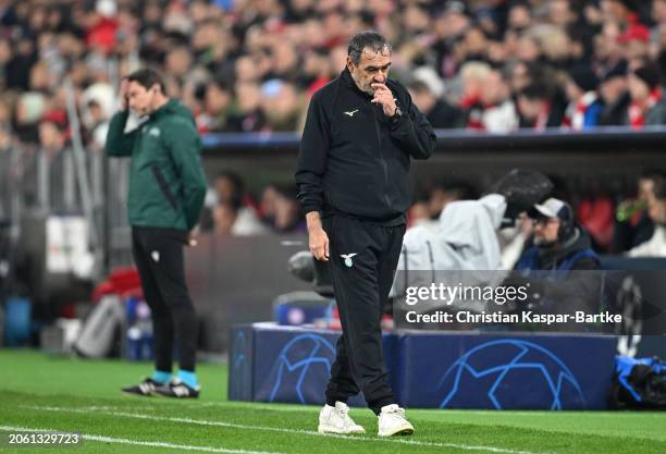 Maurizio Sarri, Head Coach of SS Lazio, reacts during the UEFA Champions League 2023/24 round of 16 second leg match between FC Bayern München and SS...