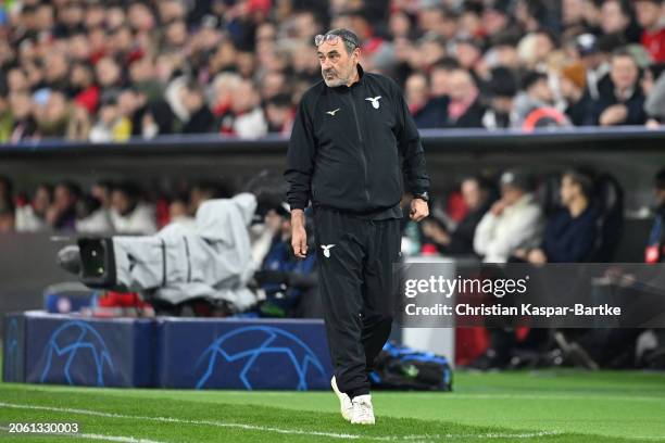 Maurizio Sarri, Head Coach of SS Lazio, looks on during the UEFA Champions League 2023/24 round of 16 second leg match between FC Bayern München and...