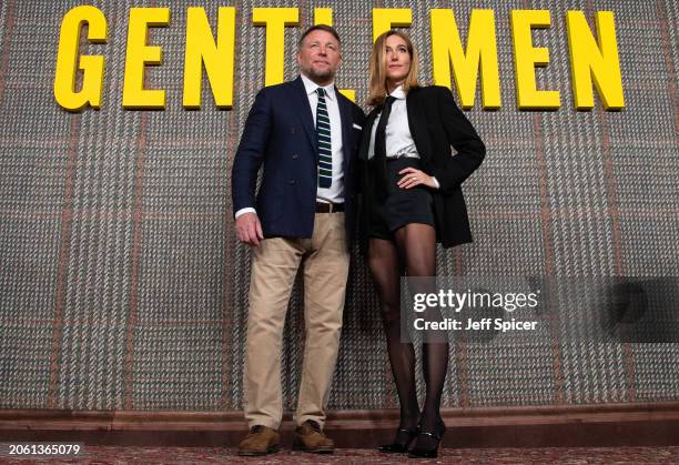 Guy Ritchie and Jacqui Ainsley attend the UK Series Global Premiere of "The Gentlemen" at the Theatre Royal Drury Lane on March 05, 2024 in London,...