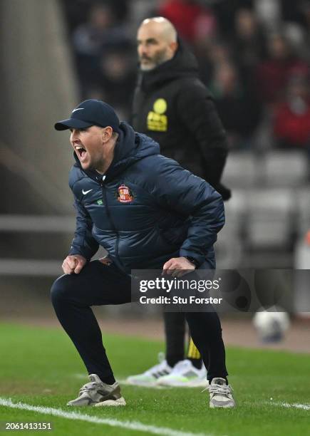 Sunderland head coach Mike Dodds reacts on the sidelines during the Sky Bet Championship match between Sunderland and Leicester City at Stadium of...