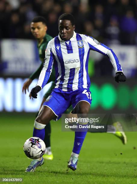 Djeidi Gassama of Sheffield Wednesday breaks with the ball during the Sky Bet Championship match between Sheffield Wednesday and Plymouth Argyle at...