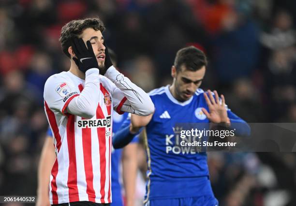 Sunderland player Nazariy Rusyn reacts during the Sky Bet Championship match between Sunderland and Leicester City at Stadium of Light on March 05,...