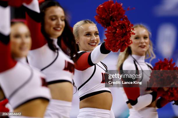 Cheerleaders of the Louisville Cardinals perform during the first half of the game against the Notre Dame Fighting Irish in the Quarterfinals of the...