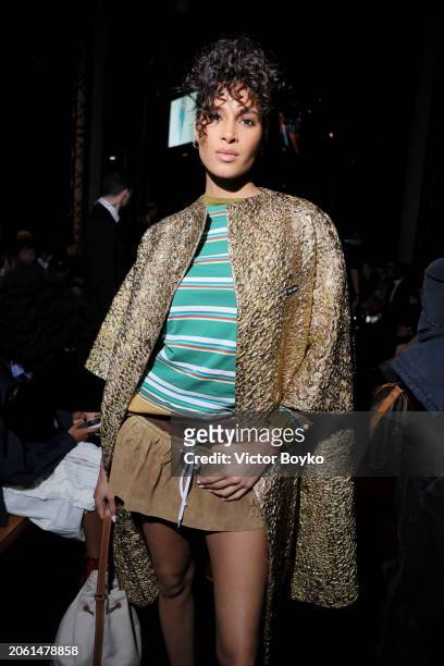 Cindy Bruna attends the Miu Miu Womenswear Fall/Winter 2024-2025 show as part of Paris Fashion Week on March 05, 2024 in Paris, France.