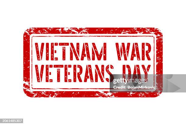 ilustraciones, imágenes clip art, dibujos animados e iconos de stock de sello rojo del día de los veteranos de la guerra de vietnam. vector - vietnam