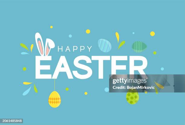 illustrazioni stock, clip art, cartoni animati e icone di tendenza di poster colorato di pasqua, sfondo con uova e orecchie da coniglio. vettore - easter