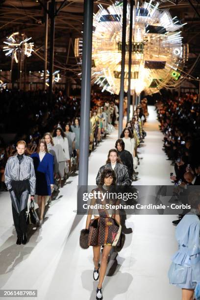 Mica Arganaraz walks the runway during the Louis Vuitton Womenswear Fall/Winter 2024-2025 show as part of Paris Fashion Week on March 05, 2024 in...
