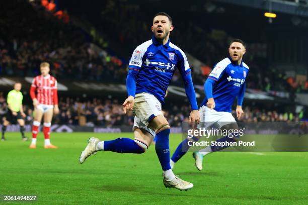 Conor Chaplin of Ipswich Town celebrates scoring his team's second goal during the Sky Bet Championship match between Ipswich Town and Bristol City...