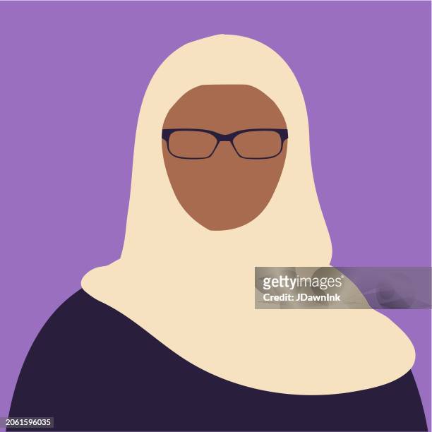 senior or baby boomer muslim woman simple icon avatar on vibrant colored background - baby boomer stock illustrations