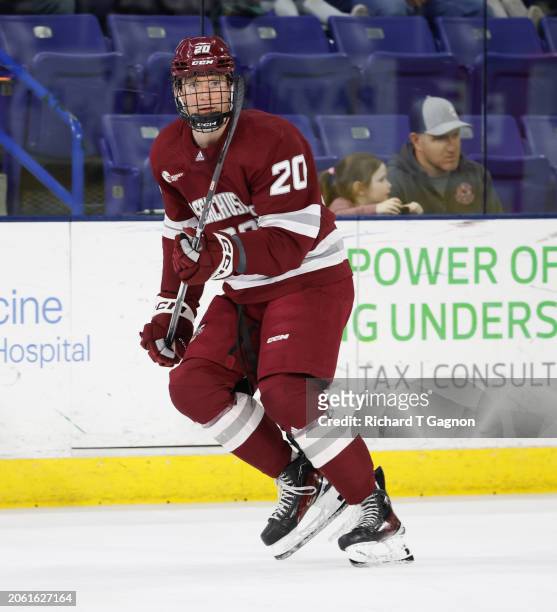 Liam Gorman of the Massachusetts Minutemen warms up before a game against the UMass Lowell River Hawks during NCAA men's hockey at the Tsongas Center...