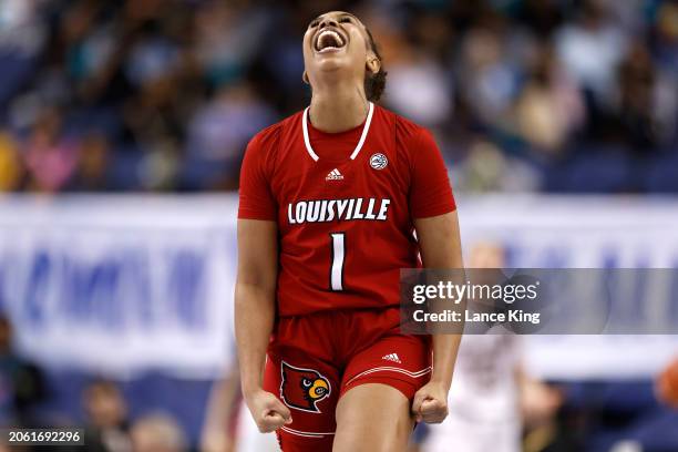 Sydney Taylor of the Louisville Cardinals reacts against the Notre Dame Fighting Irish during the second half of the game in the Quarterfinals of the...