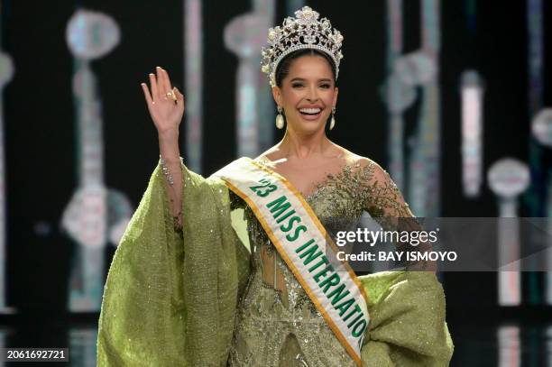 Miss International 2023 winner, Andrea Rubio of Venezuela, attends the grand final of Puteri Indonesia 2024, Indonesia's national beauty pageant, in...