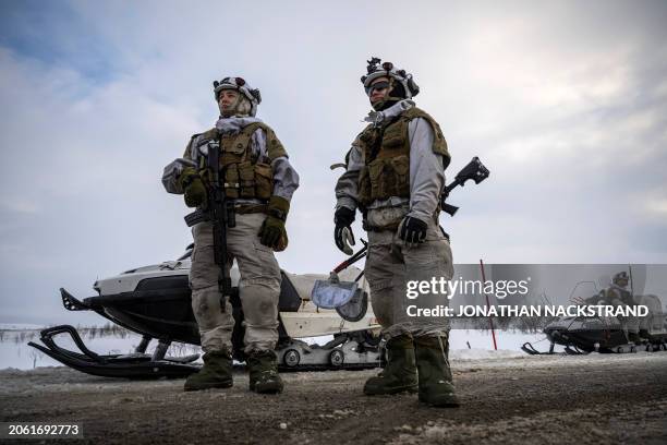 Norwegian Home Guard soldiers of the 17th District Company 'Ida and Lyra', part of the rapid mobilisation force within the Norwegian armed forces,...