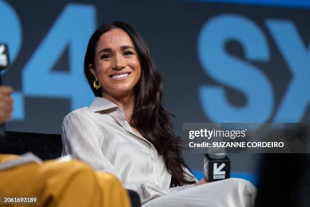 Britain's Meghan, Duchess of Sussex, attends the "Keynote: Breaking Barriers, Shaping Narratives: How Women Lead On and Off the Screen," during the...