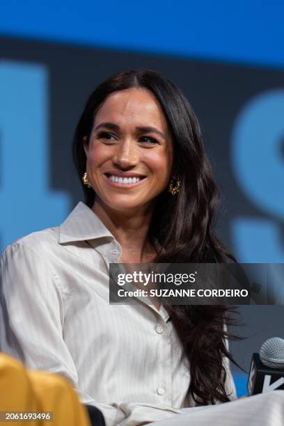 Britain's Meghan, Duchess of Sussex, attends the "Keynote: Breaking Barriers, Shaping Narratives: How Women Lead On and Off the Screen," during the...