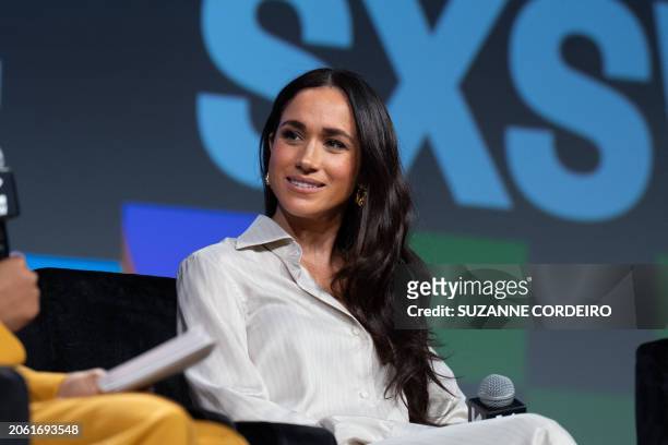 Britain's Meghan, Duchess of Sussex, attends the "Keynote: Breaking Barriers, Shaping Narratives: How Women Lead On and Off the Screen," during the...