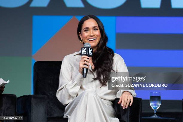 Britain's Meghan, Duchess of Sussex, attends the "Keynote: Breaking Barriers, Shaping Narratives: How Women Lead On and Off the Screen," during the...