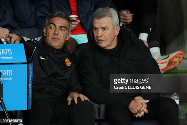 Real Mallorca's Mexican coach Javier Aguirre looks on before the Spanish league football match between FC Barcelona and RCD Mallorca at the Estadi...