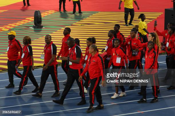 Athletes from Angola parade during the opening ceremony of the 2023 African Games in Accra, Ghana, on March 8, 2024. The 13th edition of the African...