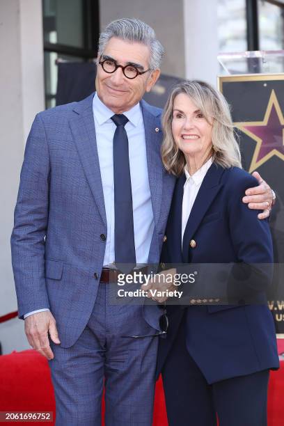 Eugene Levy and Deborah Divine at the star ceremony where Eugene Levy is honored with a star on the Hollywood Walk of Fame on March 8, 2024 in Los...