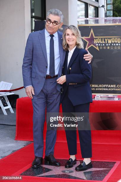 Eugene Levy and Deborah Divine at the star ceremony where Eugene Levy is honored with a star on the Hollywood Walk of Fame on March 8, 2024 in Los...