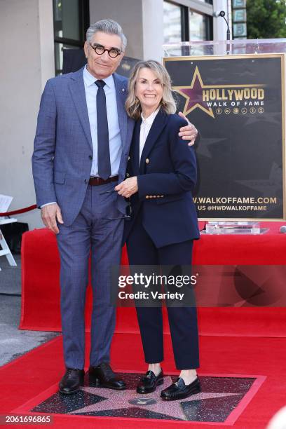 Eugene Levy and Deborah Divine at the star ceremony where Eugene Levy is honored with a star on the Hollywood Walk of Fame on March 8, 2024 in Los...