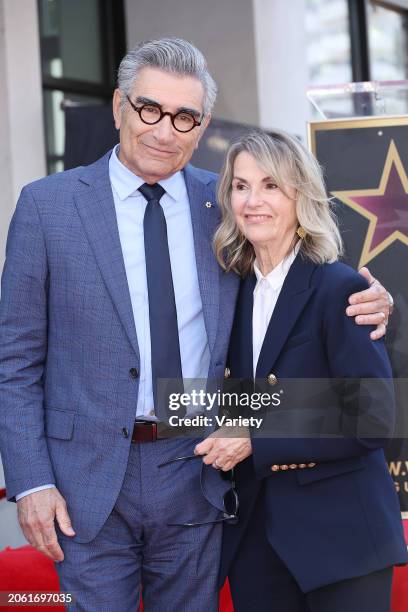 Eugene Levy and Deborah Divine at the star ceremony where Eugene Levy is honored with a star on the Hollywood Walk of Fame on March 8, 2024 in Los...