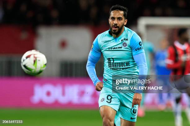 Montpellier's Jordanian forward Mousa Al-Tamari watches the ball during the French L1 football match between OGC Nice and Montpellier Herault SC at...