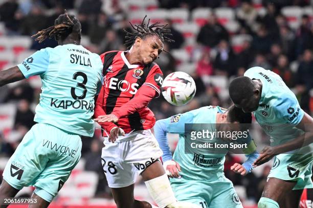 Teji SAVANIER - 28 Hicham BOUDAOUI during the Ligue 1 Uber Eats match between Nice and Montpellier at Allianz Riviera on March 8, 2024 in Nice,...