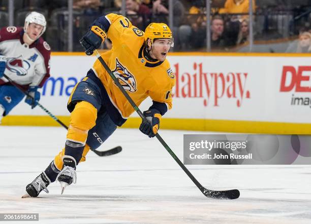 Mark Jankowski of the Nashville Predators skates against the Colorado Avalanche during an NHL game at Bridgestone Arena on March 2, 2024 in...