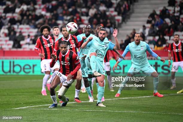Hicham BOUDAOUI - 12 Jordan FERRI during the Ligue 1 Uber Eats match between Nice and Montpellier at Allianz Riviera on March 8, 2024 in Nice,...
