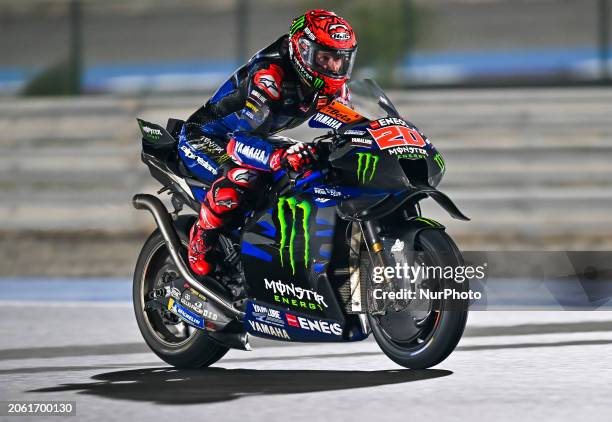 French MotoGP rider Fabio Quartararo from Monster Energy Yamaha MotoGP is participating in a practice session for the Qatar Airways Motorcycle Grand...