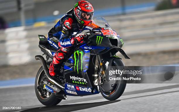 French MotoGP rider Fabio Quartararo from Monster Energy Yamaha MotoGP is participating in a practice session for the Qatar Airways Motorcycle Grand...