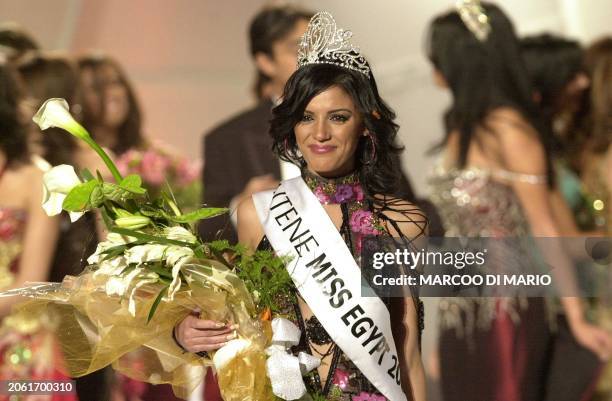 Miss Egypt 2004 Heba el-Sisy smiles after her crowning late 26 April 2004 in Cairo. AFP PHOTO/Marcoo DI MARIO