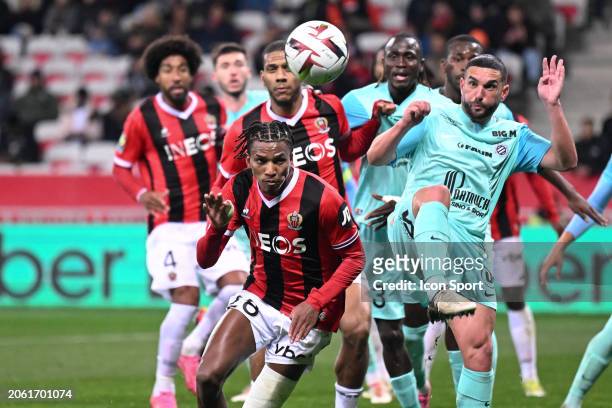 Hicham BOUDAOUI - 12 Jordan FERRI during the Ligue 1 Uber Eats match between Nice and Montpellier at Allianz Riviera on March 8, 2024 in Nice,...