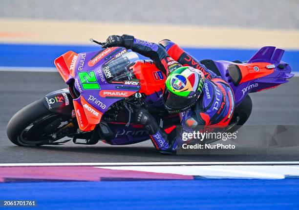 Italian MotoGP rider Franco Morbidelli of Prima Pramac Racing is in action during the Free Practice 1 session of the Qatar Airways Motorcycle Grand...