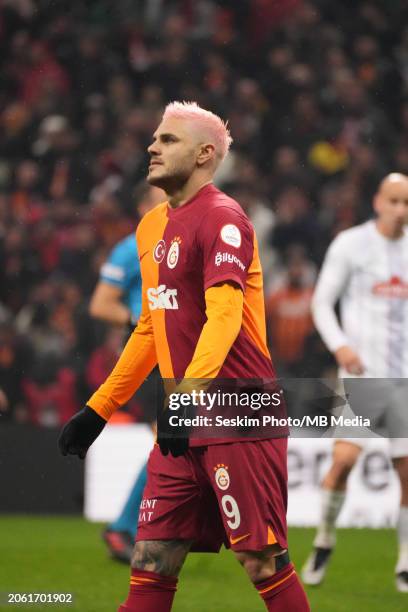 Mauro Icardi of Galatasaray reacts during the Turkish Super League match between Galatasaray and Rizespor at Rams Park on March 8, 2024 in Istanbul,...