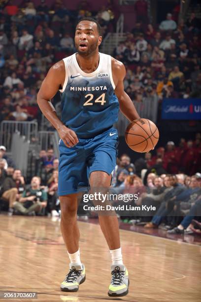 Warren of the Minnesota Timberwolves handles the ball during the game against the Cleveland Cavaliers on March 8, 2024 at Rocket Mortgage FieldHouse...