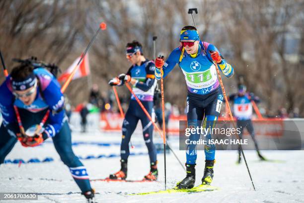 Ukraine's Dmytro Pidruchnyl competes during the men's 4x7.5-km relay of the IBU Biathlon World Cup at Soldier Hollow Nordic Center in Midway, Utah,...